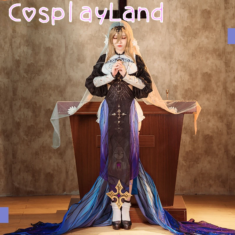 Aponia Cosplay Costume Game Honkai Impact 3 Aponia Dress Halloween Nun Uniform Cosplay Wig Women Suit Role Play Outfits Dress