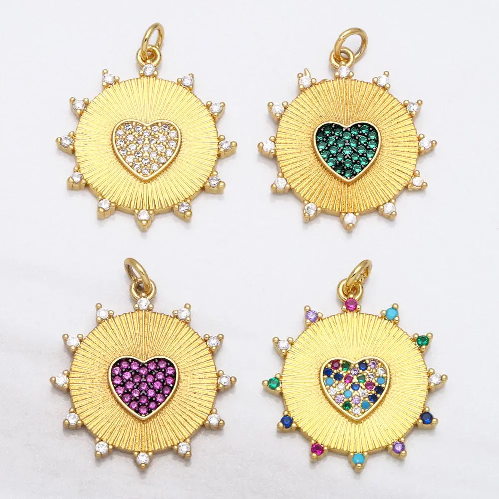 

OCESRIO Big Heart Pendants for a Necklace Gold Plated Copper Zircon Handmade Accessories for Jewelry pdta578