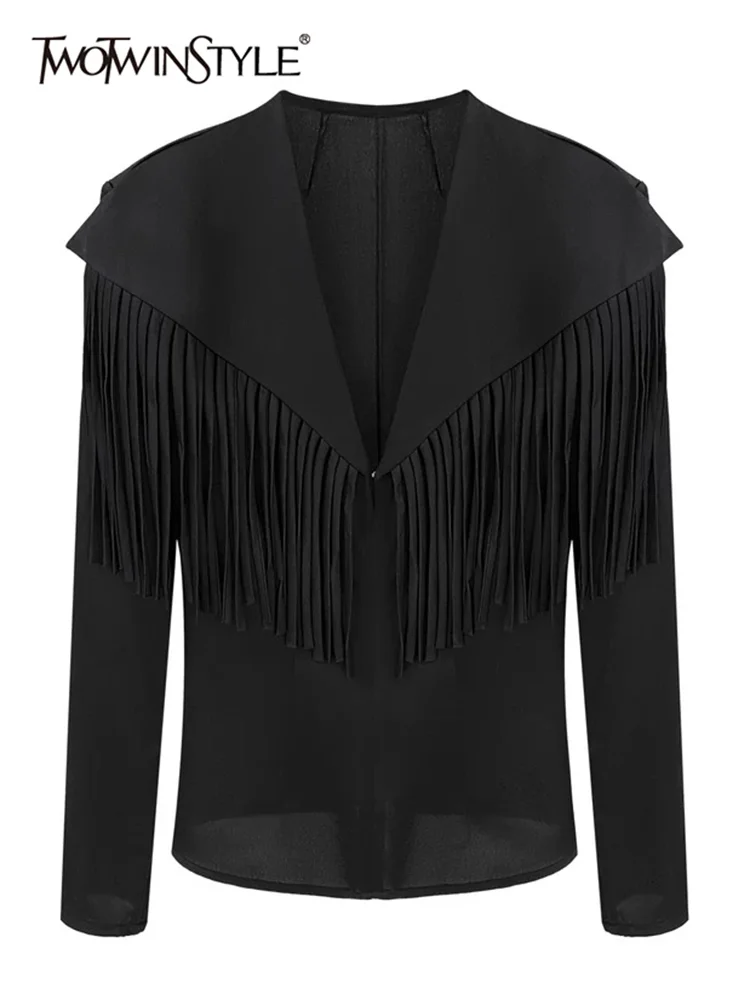 

Женская приталенная блузка TWOTWINSTYLE, черная однотонная блузка с v-образным вырезом и длинным рукавом, осенняя одежда
