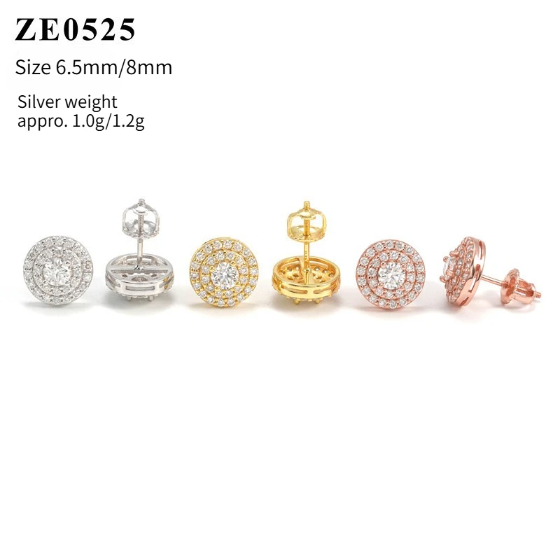 Фото Серьги-гвоздики D Color Full Moissanite Round для женщин и мужчин, в стиле хип-хоп, из серебра 925 пробы, с винтовым креплением, высококачественные ювелирные изделия, подарок для женщин №5