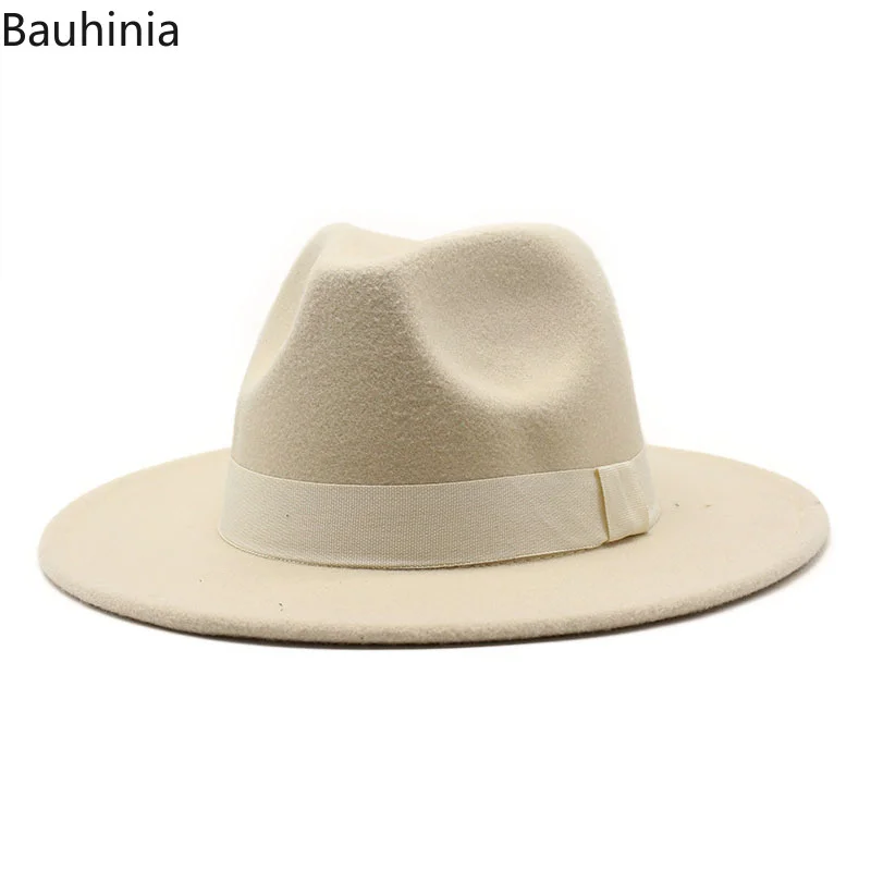 

2023 New ot Wide Brim Felt Fedora ats Wit Bee Ribbon Autumn Winter Weddin Party Trilby at Men entleman Jazz ats 56-58CM