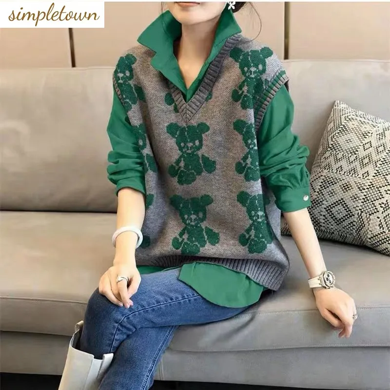 Модный комплект рубашки с жилетом для женщин