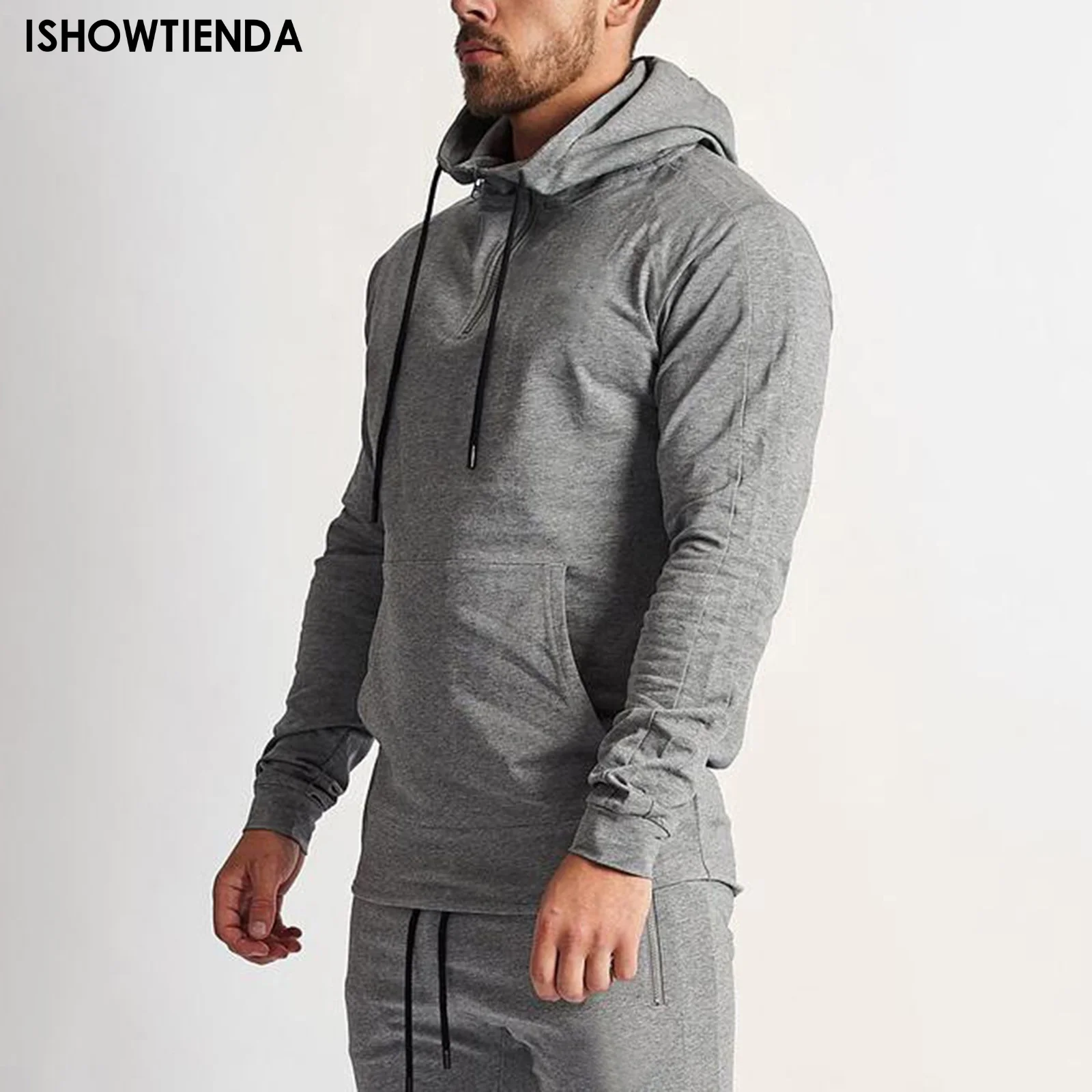 

Men's Autumn Sweatshirt New Hooded Fashion Solid Color Zipper Hoodies Loose Casual Sports Sweatshirt Pullover Men With Pocket