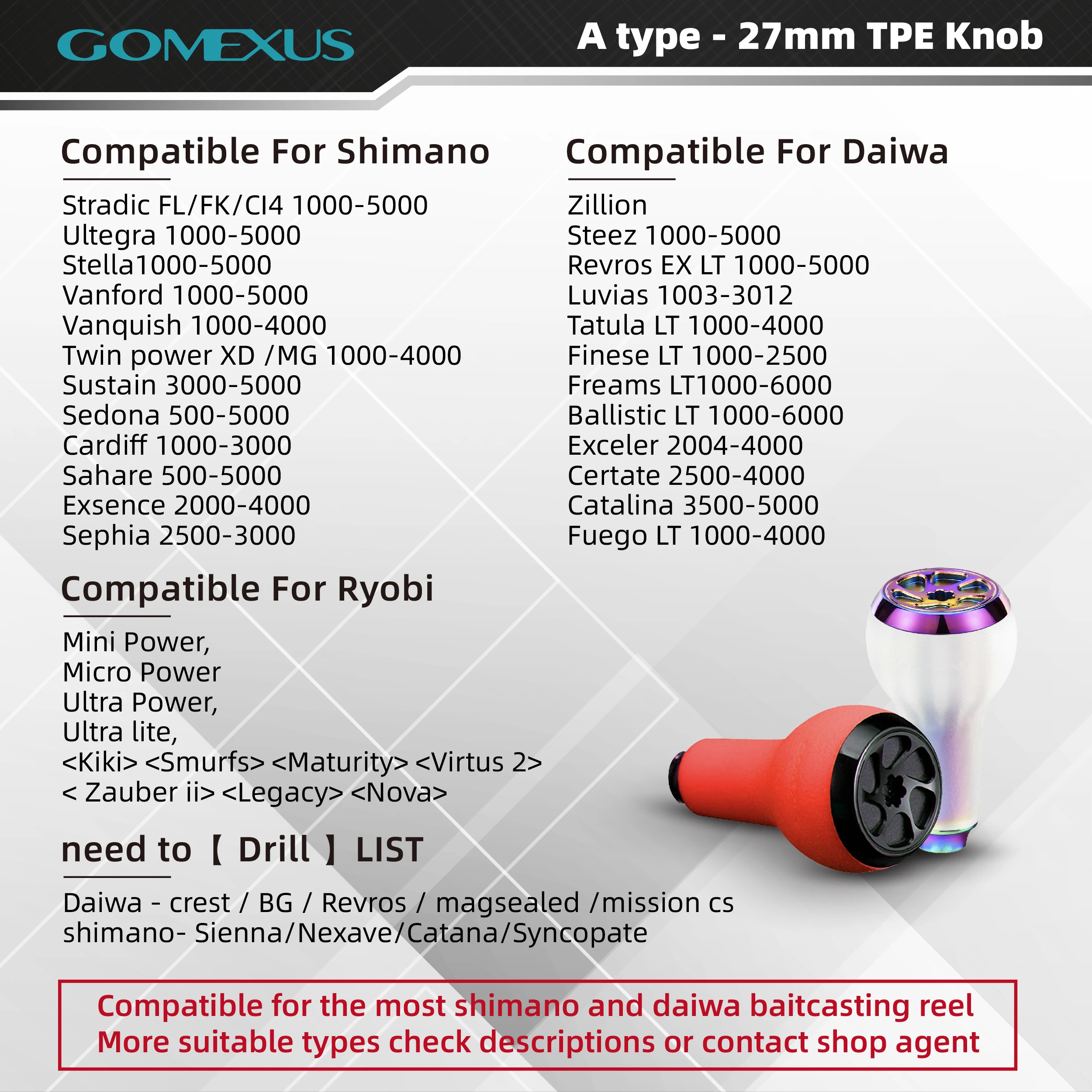 Gomexus New Cork Fishing Reel Handle Knob 27mm For bass fishing For Shimano Stradic CI4 Stella Daiwa Reel Handle A27