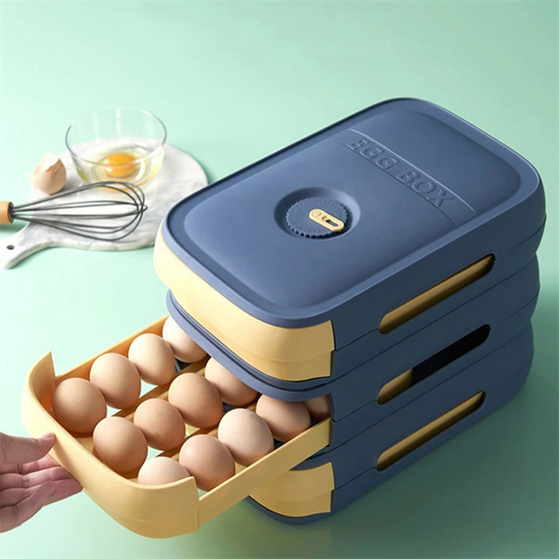 

New Kitchen Accessories Thickened Large-Capacity Egg Tray Refrigerator Fresh Egg Sorting Equipment Drawer Type Egg Storage Box