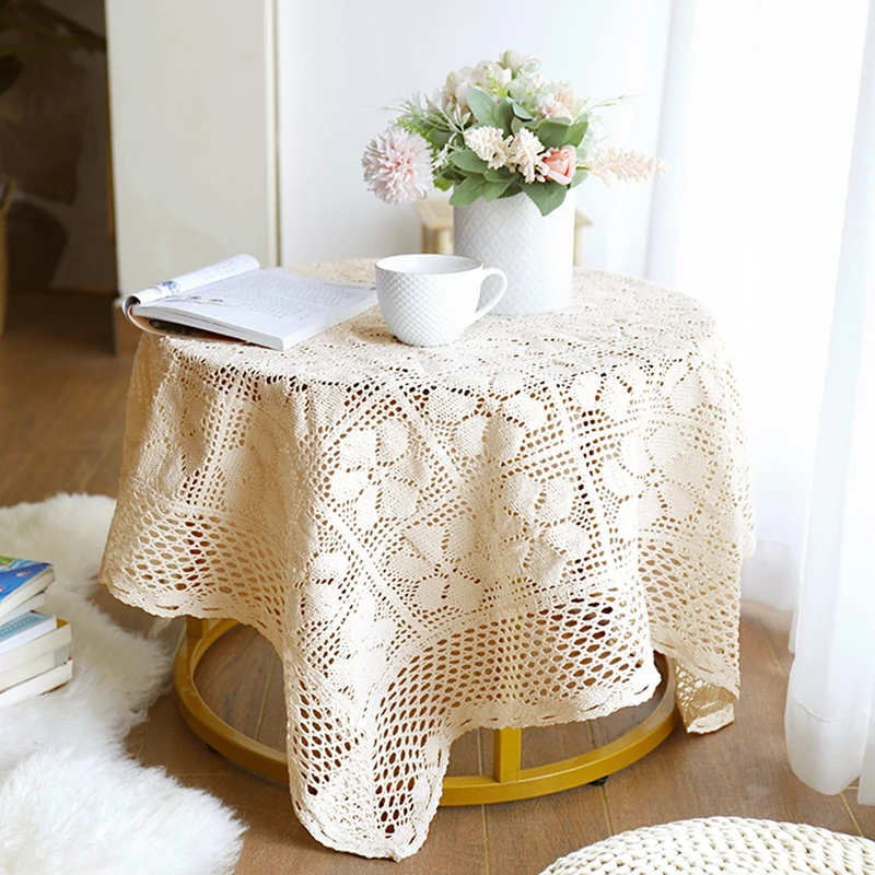 

White Hollow Tablecloth Rectangular Exquisite Retro Embroidered Table Cover Decor Furniture Covering for Dining Room Table Mat