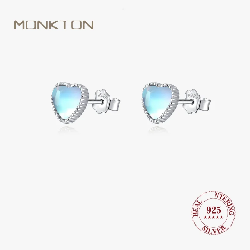 

Monkton New Trend 925 Sterling Silver Heart Love Shape Exquisite Stud Earrings for Women Fine Jewelry Simple Moonstone Ear Studs