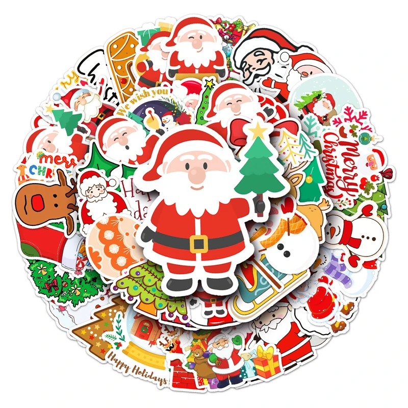 

Father Christmas Cartoon Scrapbooking Stickers Packs Waterproof Skateboard Suitcase Guitar Graffiti Decals Pasters Kid Toy Gifts