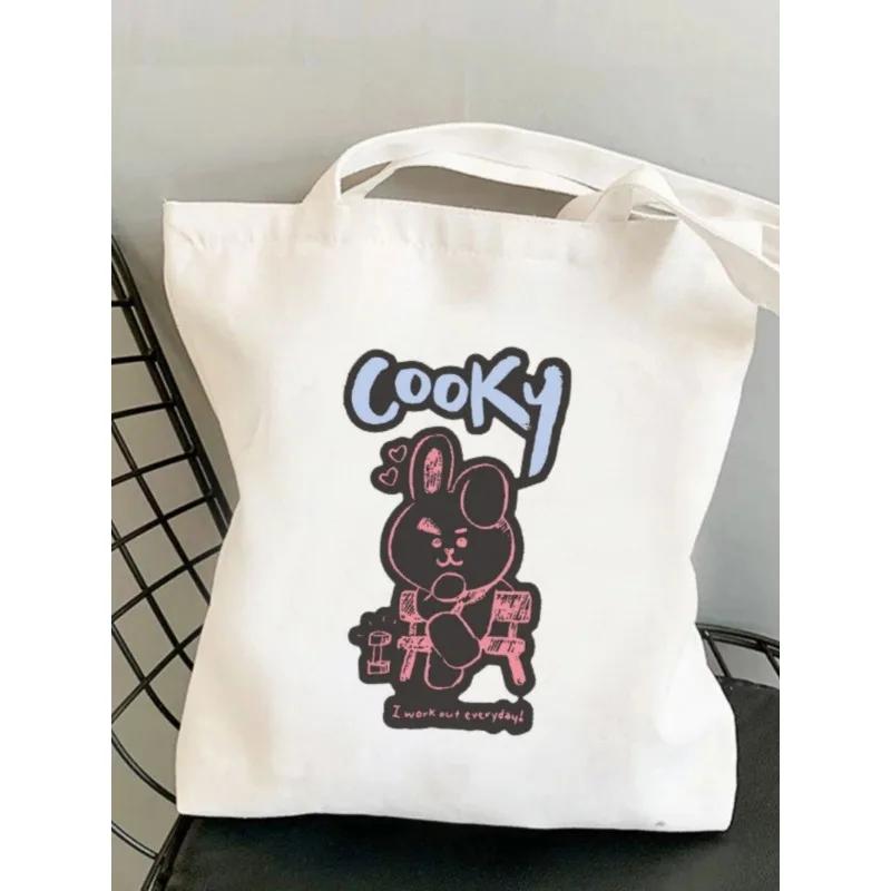 Фото Сумка-тоут в стиле аниме BT21, холщовая сумка с героями мультфильмов, многоразовая модная повседневная сумка на плечо с принтом аниме Y2K, подарок для друзей №5
