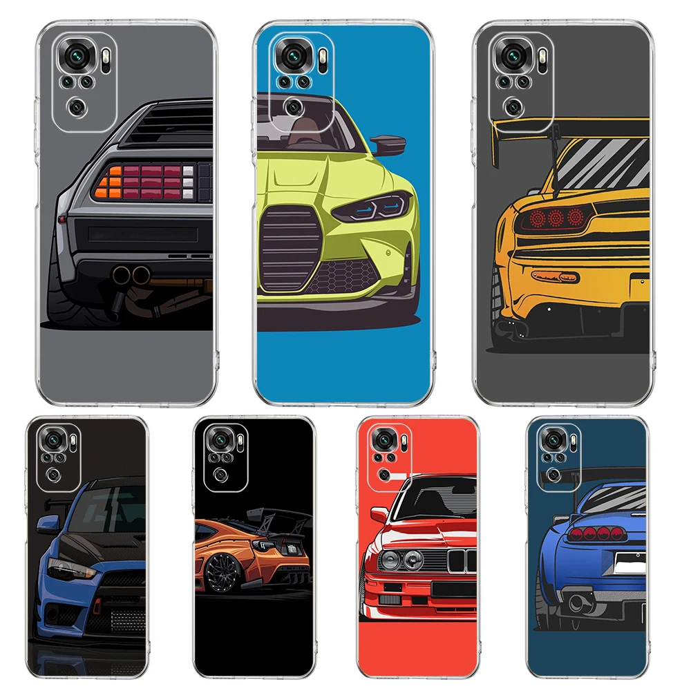 

JDM Tokyo Drift Sports Car Transparent Phone Case For Redmi 10c K40 8A 9A 9C 7 8 8T 9 9S 10 Pro Gaming Note 11 11T 10 Plus Shell