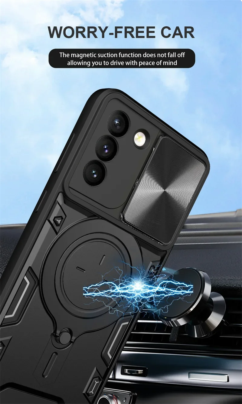 Для Samsung Galaxy S21 Ultra Чехол Armor Slide Camera Защитный чехол для объектива + Plus S 21 FE Ring Stand Funda