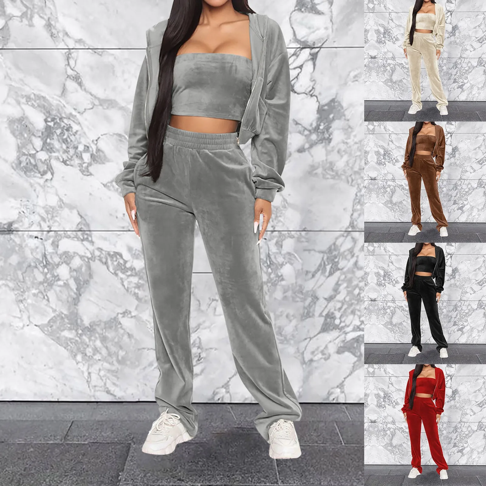 Велюровый женский спортивный костюм из 3 предметов бархатная спортивная одежда