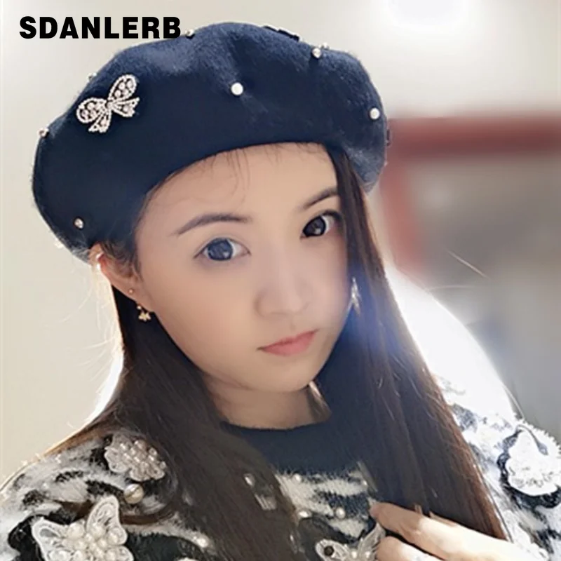 

Подходящие ко всему дизайнерские Роскошные бусины в тяжелой отрасли с бантом Стразы черные с дополнительной подкладкой шерстяные Зимние б...