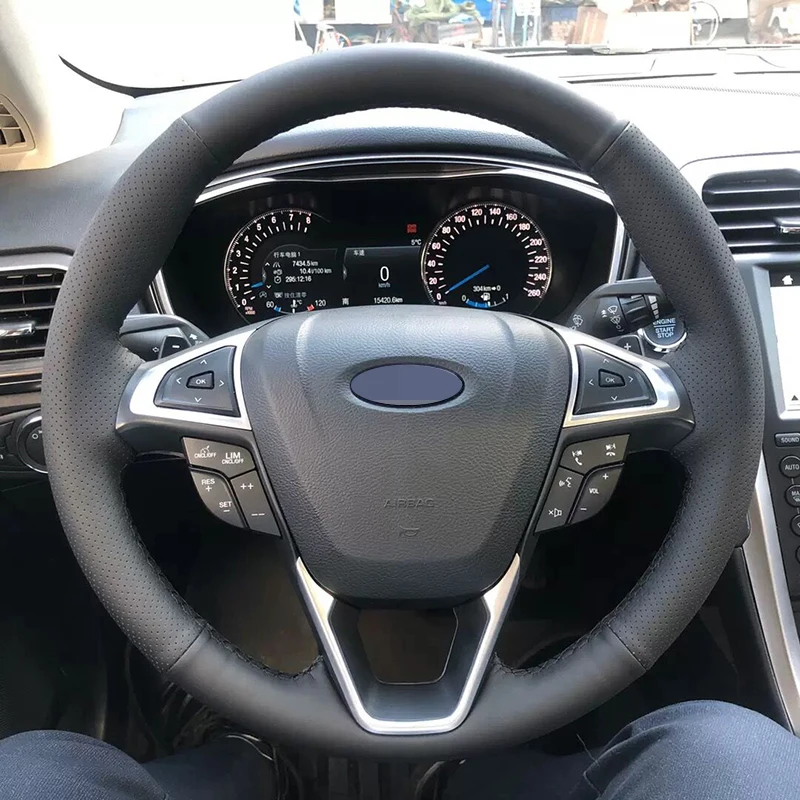 

Чехол рулевого колеса автомобиля DIY черная натуральная кожа для Ford Fusion Mondeo 2013 2014 EDGE 2015 2016