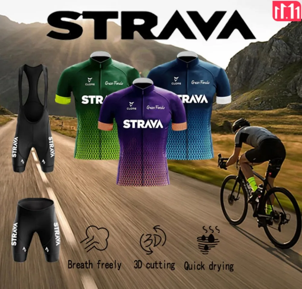 STRAVA Men's Cycling Gear Sports City Highway Camping Mountain Athletic Jacket Short Sleeve Set