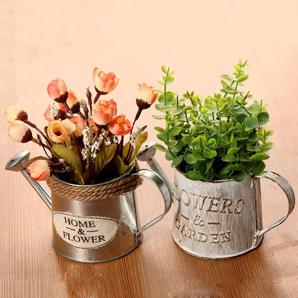 

Country Style Garden Iron Sheet Office Decor Embossed Wrought Watering Can Vases Flower Bucket