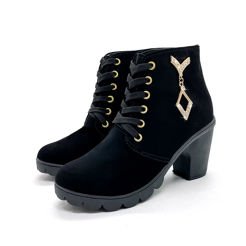 

Women's High Heels Boots 2022 New Spring and Autumn High Quality Lace Up Roman Style High-heeled Shoes Plus Size 42 Women Shoes