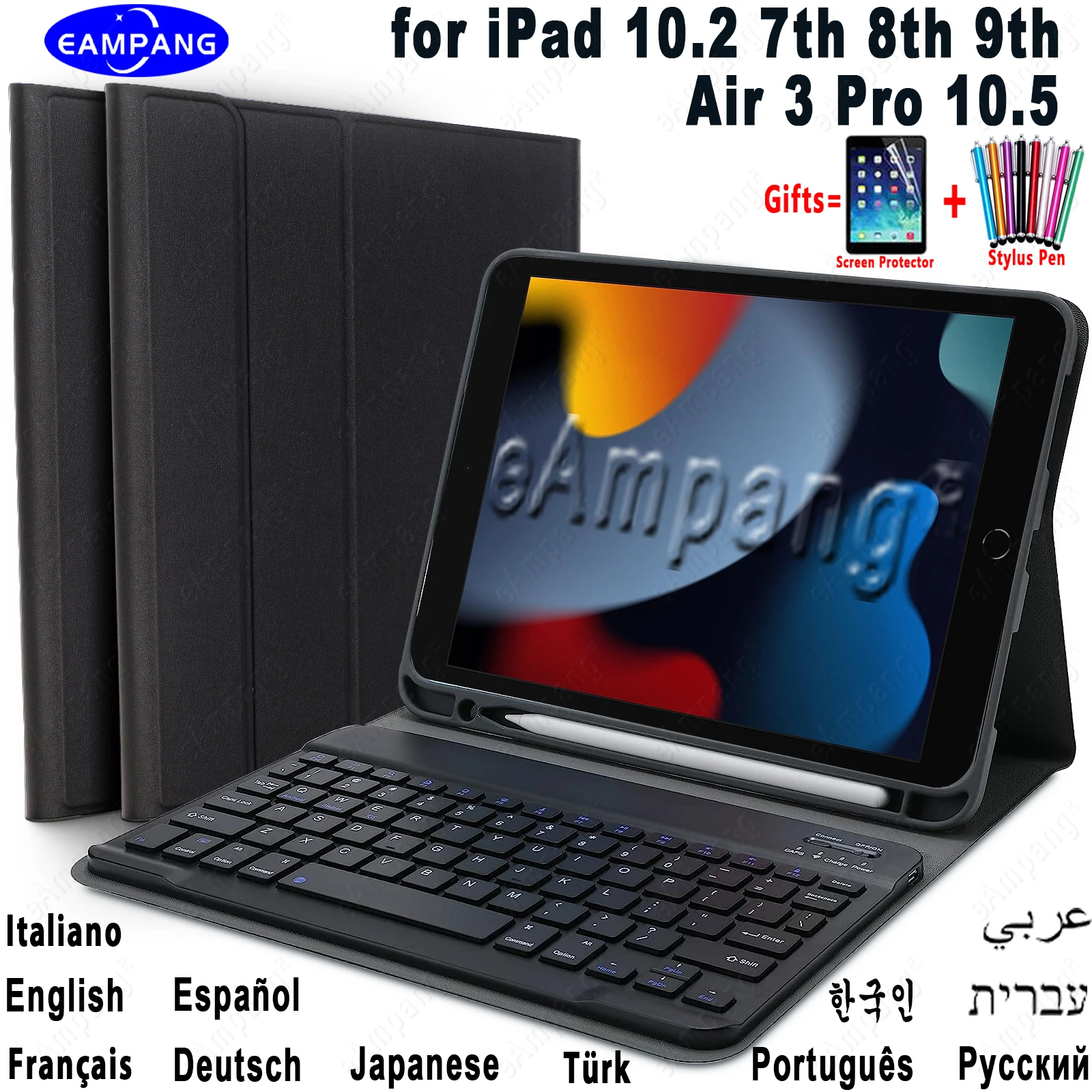 Case for iPad 10.2 Keyboard Case for Apple iPad 7 7th 8 8th 9 9th Generation Air 3 Pro 10.5 Russian Spanish English Korean AZERT