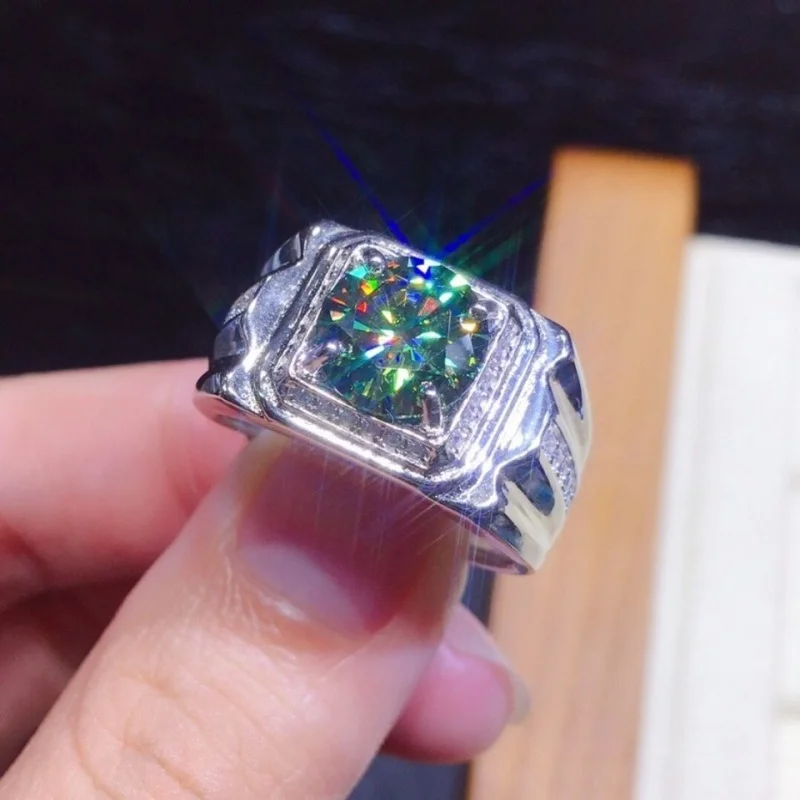 

Disney Men's Blue-Green Diamond Adjustable Mouth925Silver Ring Fashion