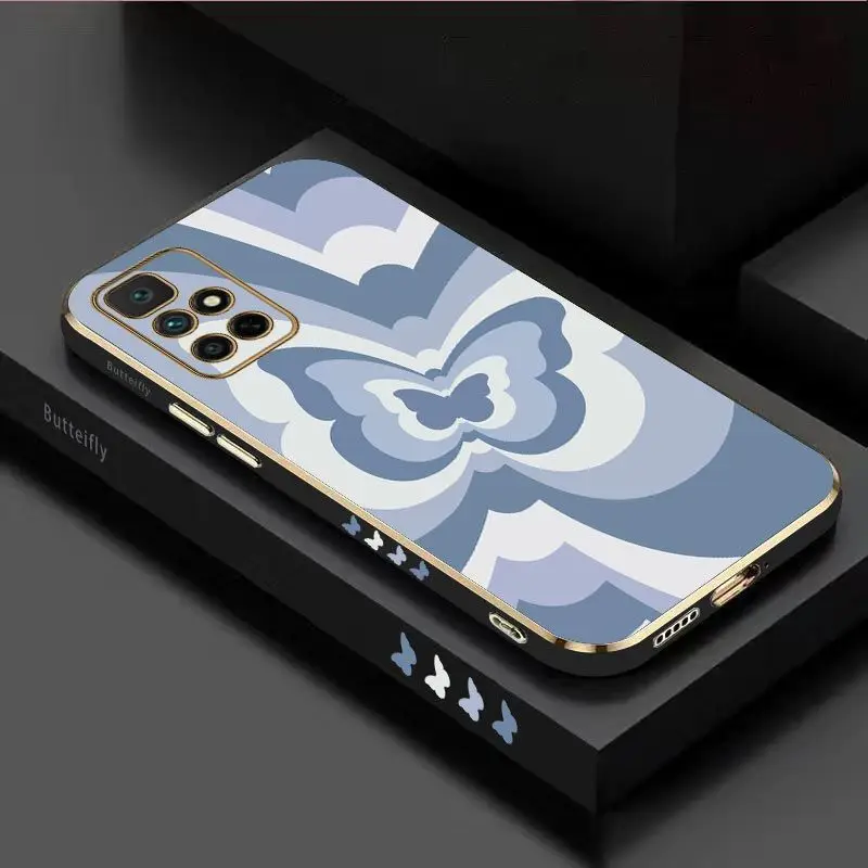 Blue Gradient Butterfly Luxury Plating Phone Case For Xiaomi Redmi 10 12C 10C 10A 9 9T 9A A1 9C Cover
