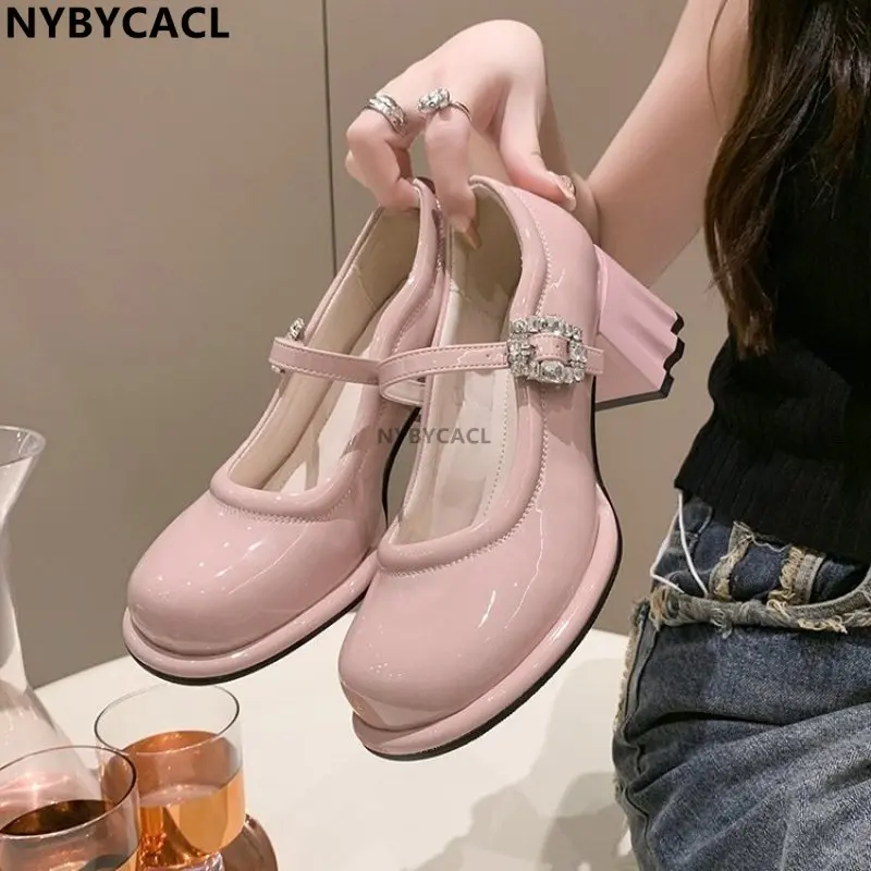 White Fashion Shallow Mouth High-heeled Women Pumps New French Retro Thick Heel Small Leather Shoe All-match Mary Jane Shoes New