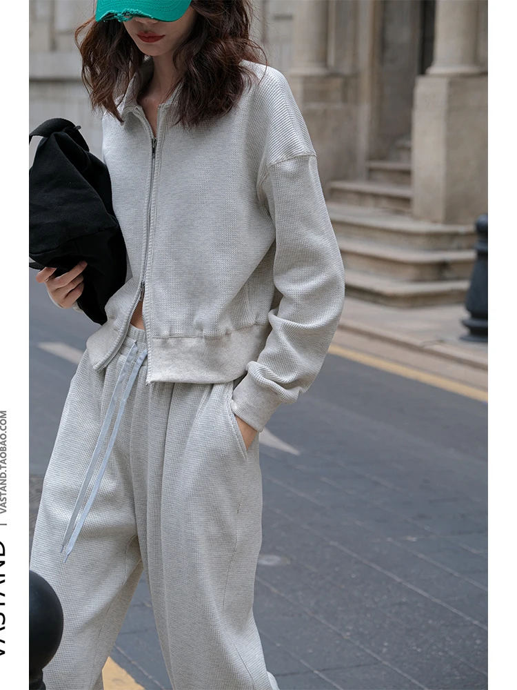 

Suit Women 2022spring Autumn Fashion New Gray Zipper Sports Casual Sweatshirt + Sweatpants Women's Two-piece Suit Solid Harajuku