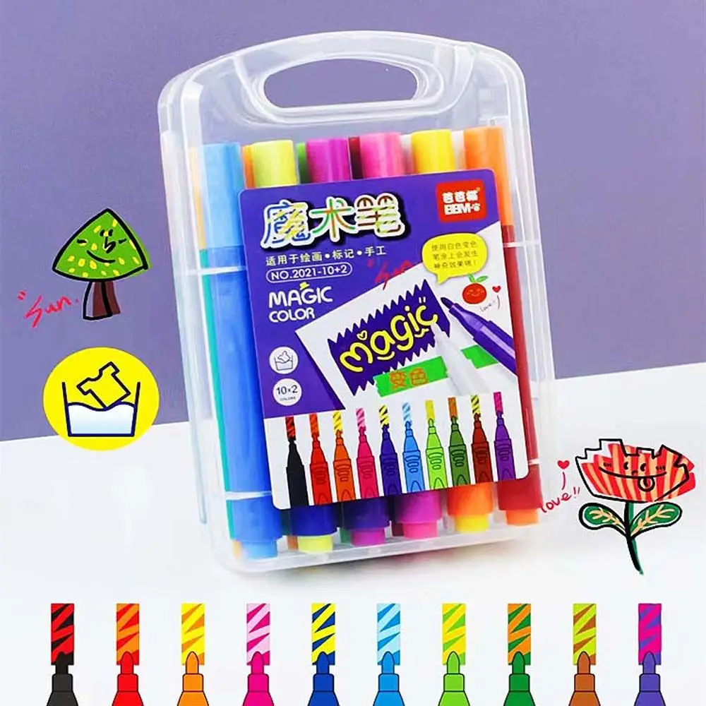 

12Pcs/set Can Change Color Highlighter Magic Water Color Pen Children's Drawing Discolor Pen School Student Gift