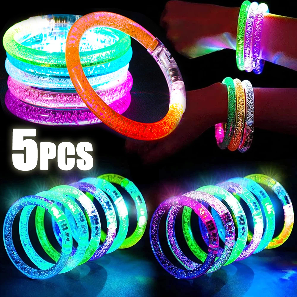 

1/3/5pcs Acrylic LED Colorful Luminous Bracelet Toys Glowing in The Dark Fluorescent Bracelet for Kids Concert Atmosphere Props