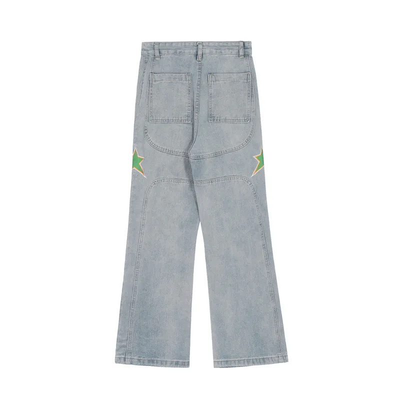 2022 High Street Letter Star Embroidery Vintage Baggy Men Flare Jeans Pants Washed Casual Women Loose Denim Trousers Ropa Hombre