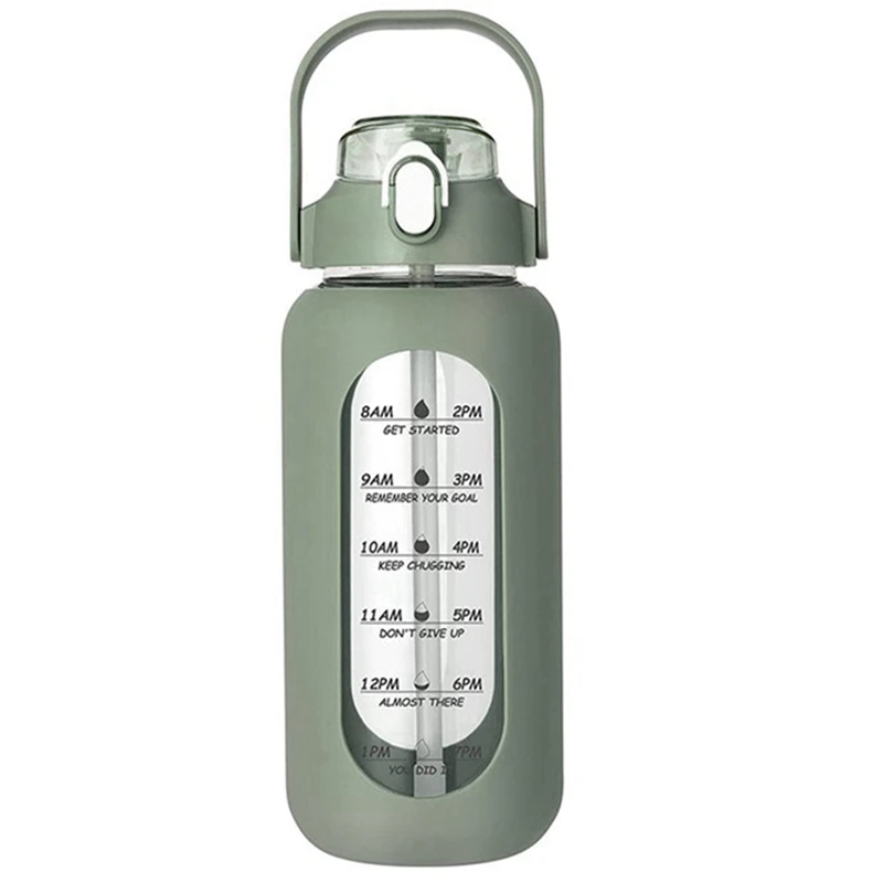 S With Straw, Glass Bottle With Silicone Sleeve And Time Mar