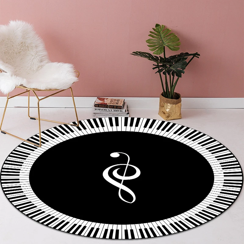 

Musical symbols rugs piano keys black white round rugs area rugs living room bedroom rugs home decor Mode