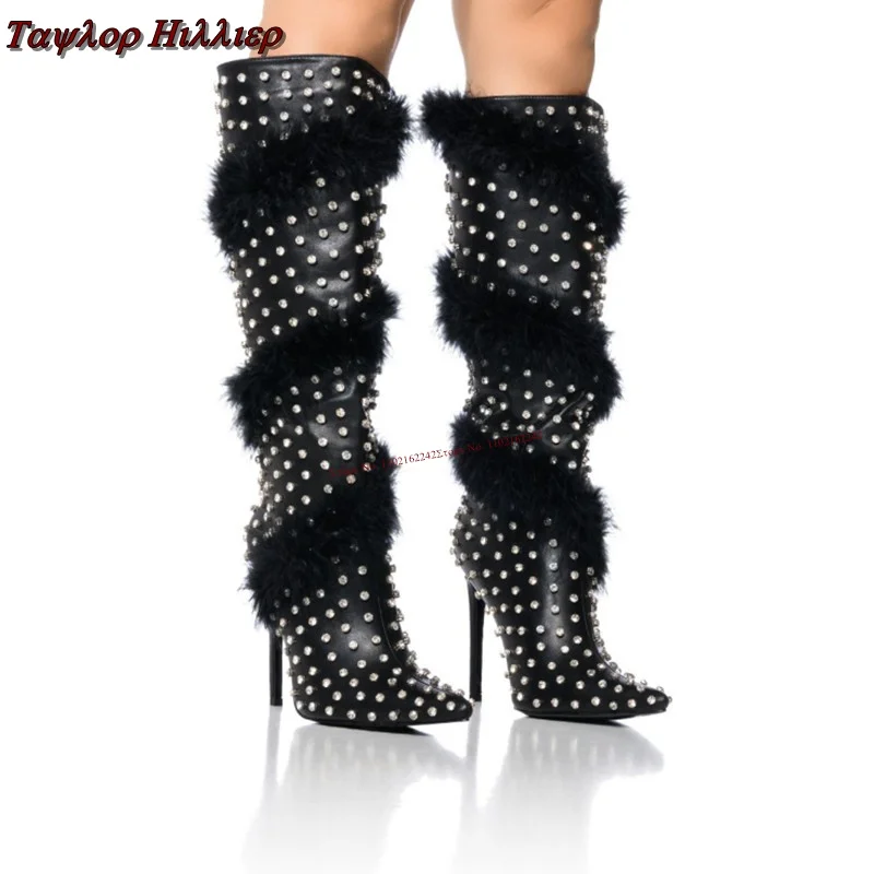 

Осенние женские модные ботинки на высоком каблуке с острым носком и боковой молнией, привлекательные Универсальные женские туфли 46