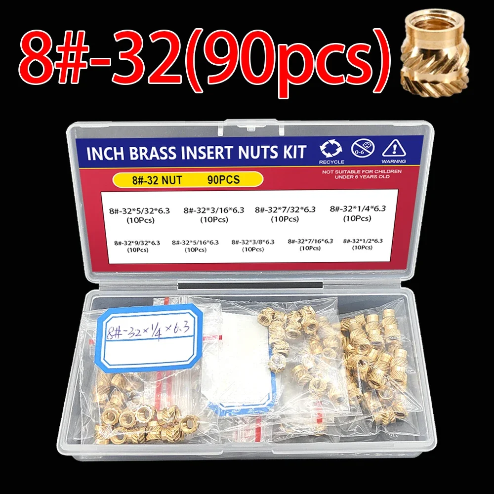 1/4 2-56 4-40 6-32 8-32 10-32 дюйма насадка с резьбовой вставкой термоплавкая Встраиваемая латунная Медная гайка для 3D-печати