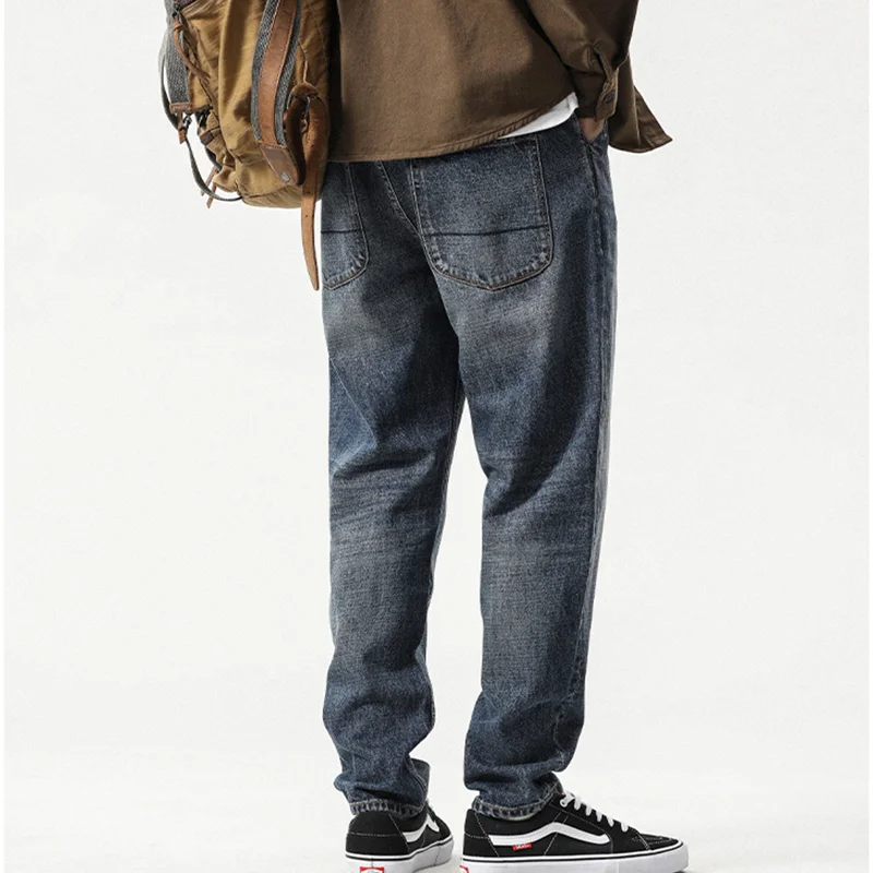 Streetwear Men 2022 Autumn and Winter Loose Straight Cylinder Jeans Vintage Haren Pants Fashion Comfortable Blue Trousers Female