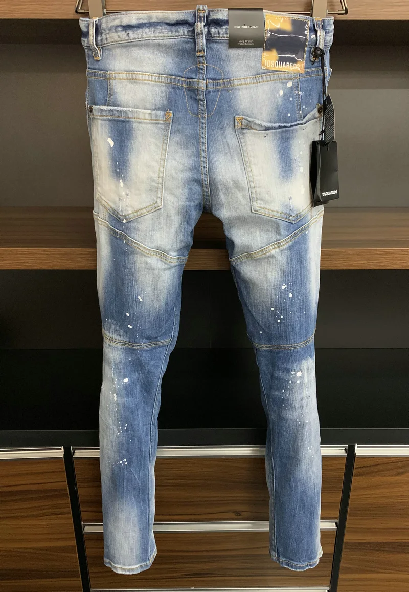 New Men's Dsquared2 Buttons Jeans Ripped For Male Skinny  Pants Men's Denim Trousers Top Quality Slim Jeans A392