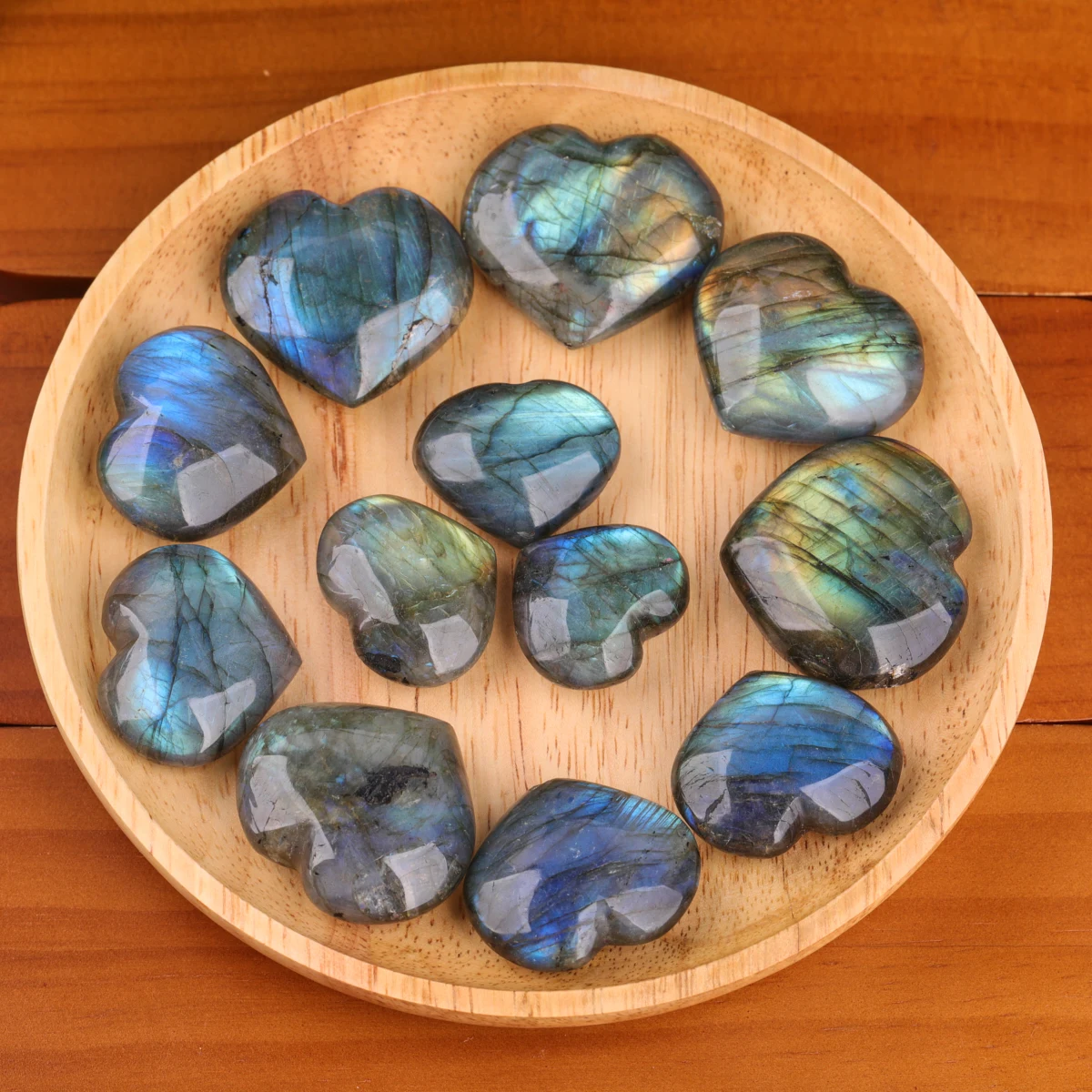 

10 Packs 1 Inches Healing Crystal Natural Labradorite Stone Heart Love Carved Palm Worry Stone Chakra Reiki Balancing