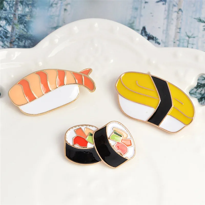 Fashion Japanese Style 3PCS/Set Carttoon Sushi Brooch For Women Jewelry Enamel Pins Denim Jacket Backpack Collar Lapel Pin Badge