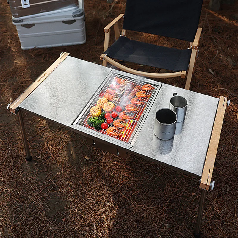 Camping Stainless Steel Folding Table Portable Combination BBQ Table Outdoor Barbecue Beech Table Multifunctional IGT Table New