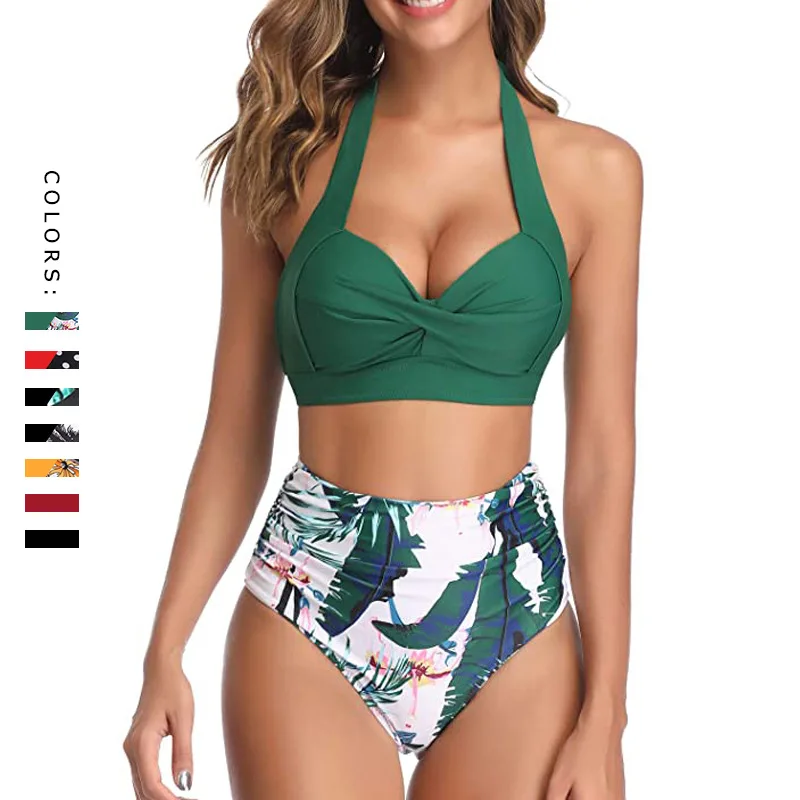 

2022 винтажный купальник с принтом, женский купальный костюм с высокой талией, Раздельный купальник, сексуальный купальник-бикини с принтом н...