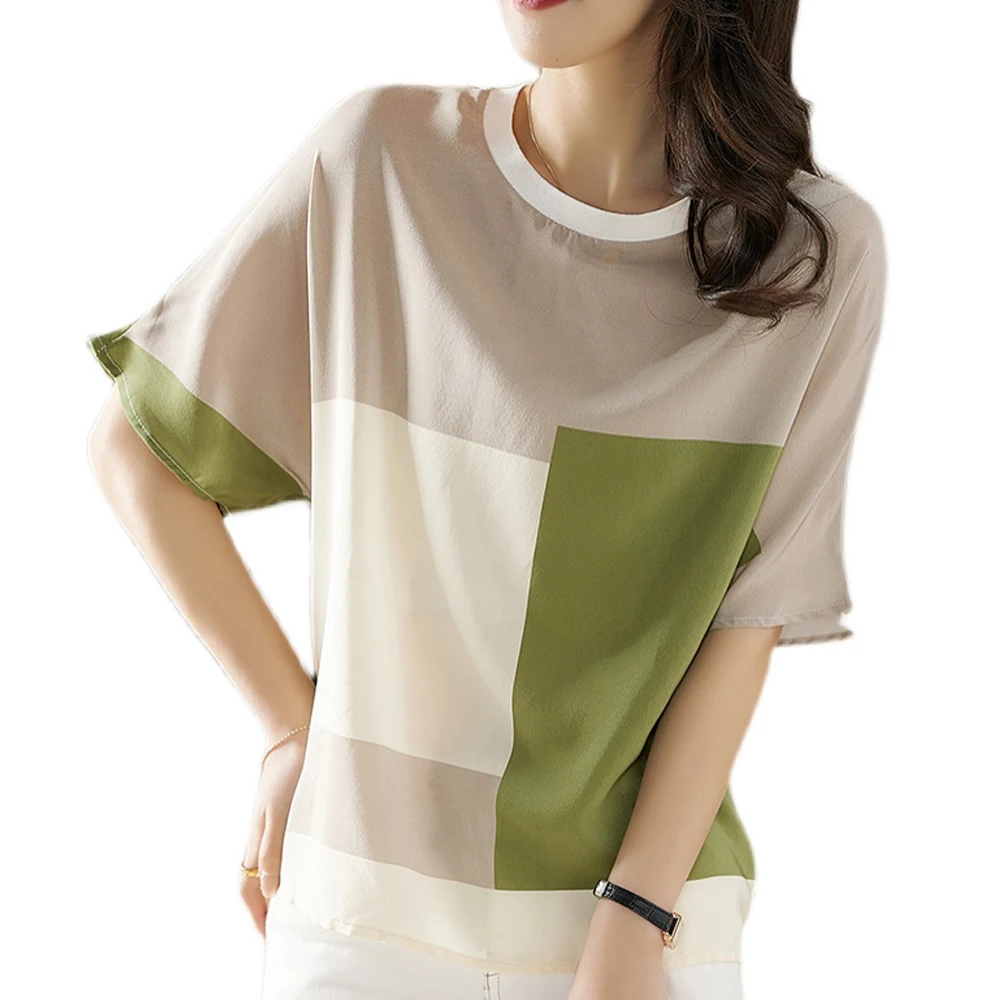 

2022 Summer Loose Casual Women T-Shirts O-Neck Half Sleeve Color Stitching Pullover Tops Ladies Girls Streetwear Fashion Shirts