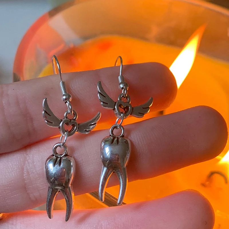 

Egirl Accessories Wings Hearts Teeth Drop Earrings Punk Aesthetic Earrings for Women Grunge Rock Jewelry Korean Fashion