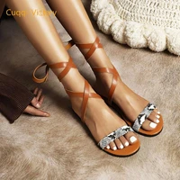 2022 new women sandals women shoes summer flats sandals fashion bling ankle straps casual beach flip flops female sandals hot