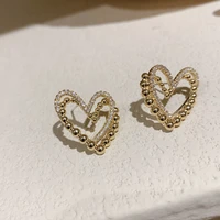 korean earrings two tone heart bling zircon stone stud earrings for women double layer exquisite fashion jewelry 2022 trend