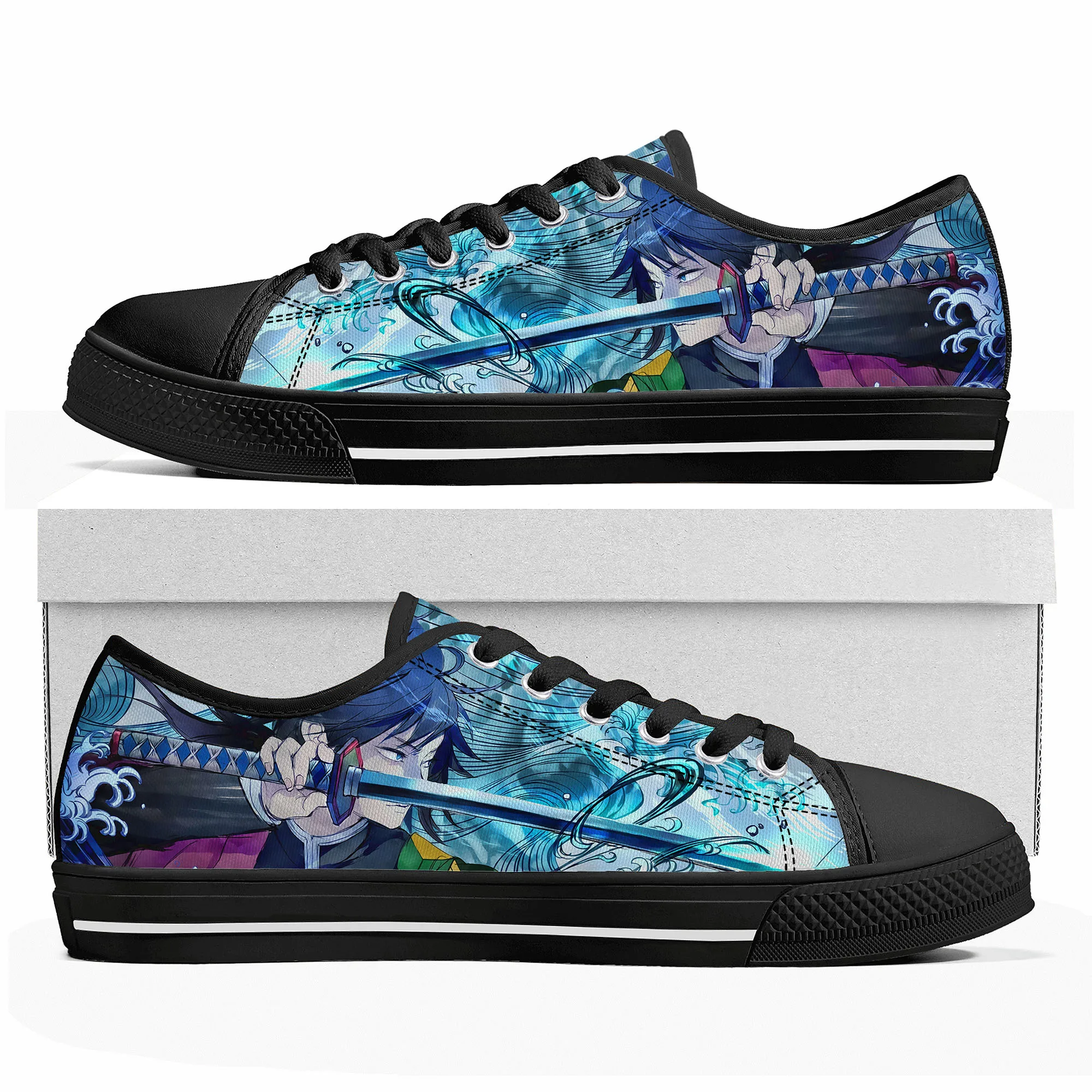 

Giyu Tomioka water hashira Demon Slayer Kimetsu No Yaiba High Top Sneakers Mens Womens Teenager Canvas Couple Shoes Custom Shoe
