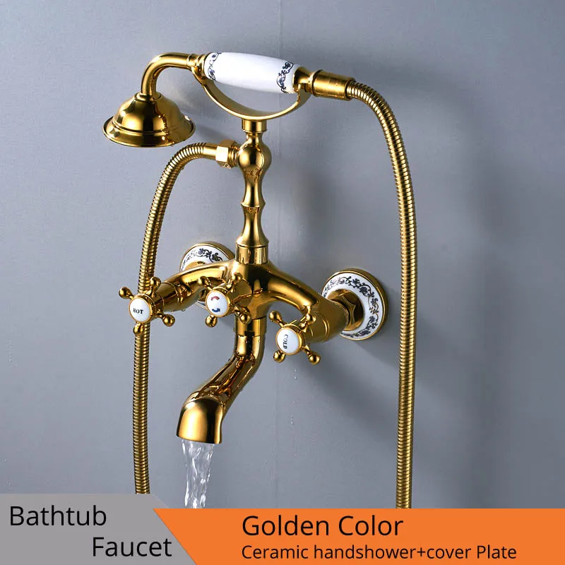 

Luxury Bathtub Faucets Gold Brass Bathroom Faucet Mixer Tap Wall Mounted Hand Held Shower Head Kit Shower Faucet Sets