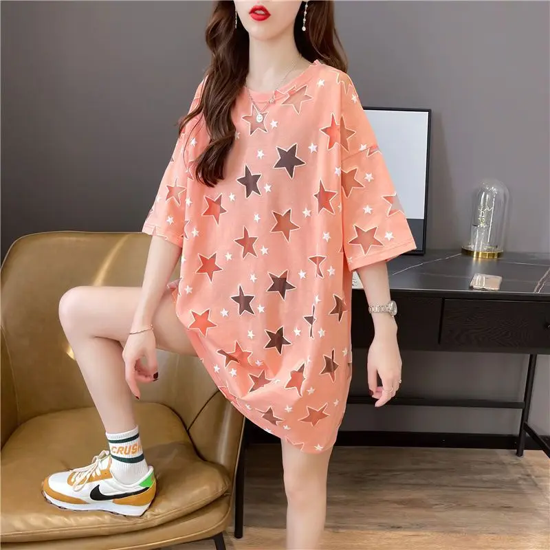 Новинка лета 2023 модная повседневная свободная футболка оверсайз с круглым