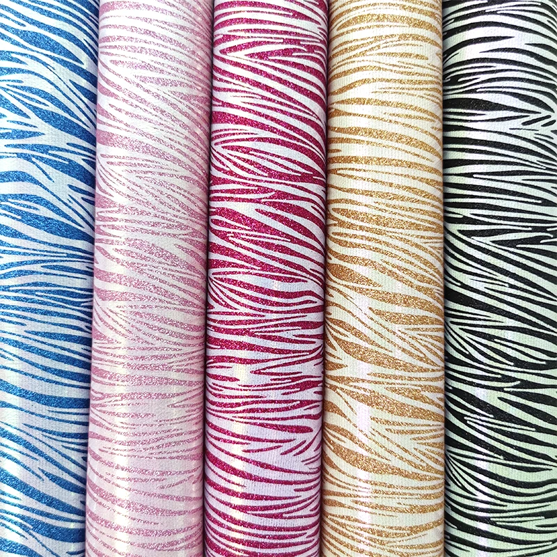 

XHT-22076 2021 whitezebra printed fine glitter artificial faux synthetic leatherfor Making Shoe Bag Craft Decoration purse