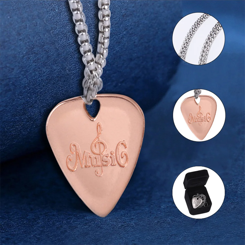 

Personalised Plectrum Necklace Acoustic Electric Guitar Metal Pick With Gift Box 30*26mm Metal Texture Beautiful Atmosphere