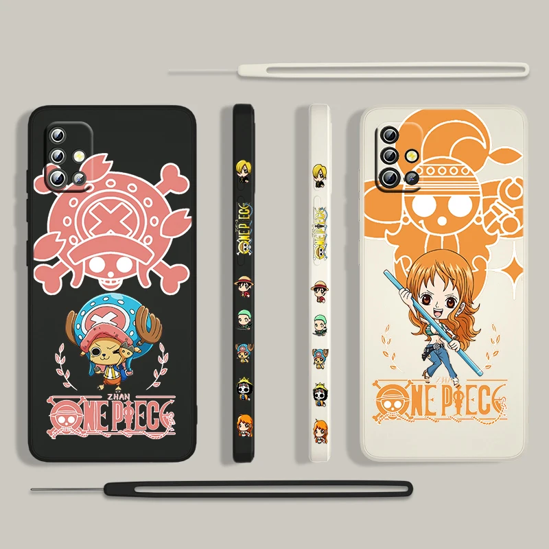 

Hot Cute ONE PIECE Mini Boy For Samsung Galaxy A73 A53 A33 A52 A32 A22 A71 A51 A21S A03S A50 5G Liquid Left Rope Phone Case Capa