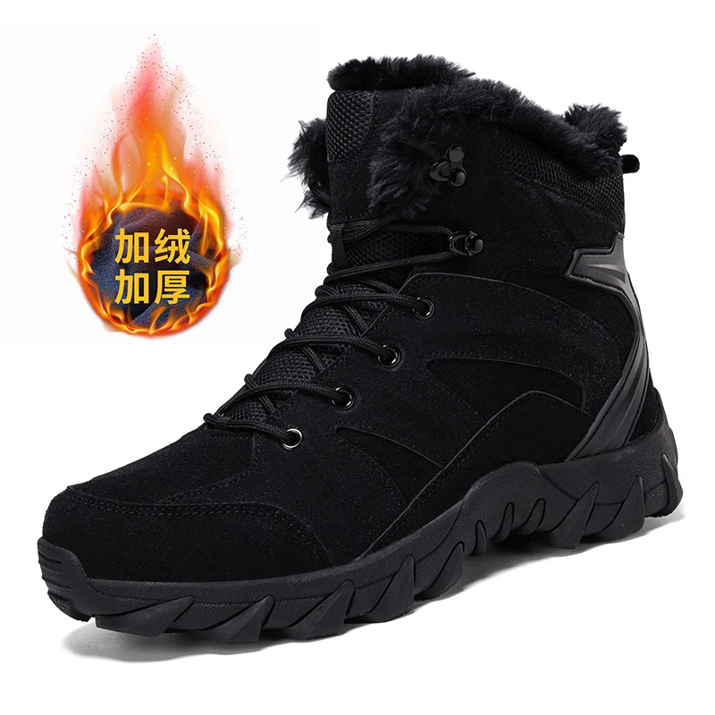 

High Quality Men Boots Shoes Thick Sole High Top Male Winter Warm Shoes Rubber Big Size 47 Plush Sneakers Snow Boots Mens Shoes